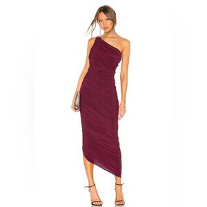 Norma Kamali Diana‎ Ruched Bodysuit One Shoulder Gown burgundy xsmall 34 Dress